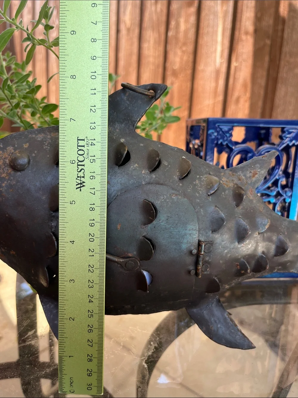 Vintage Pier 1, Rustic Metal Fish Votive/Fairy Lights Holder.  Tabletop/Hanging.